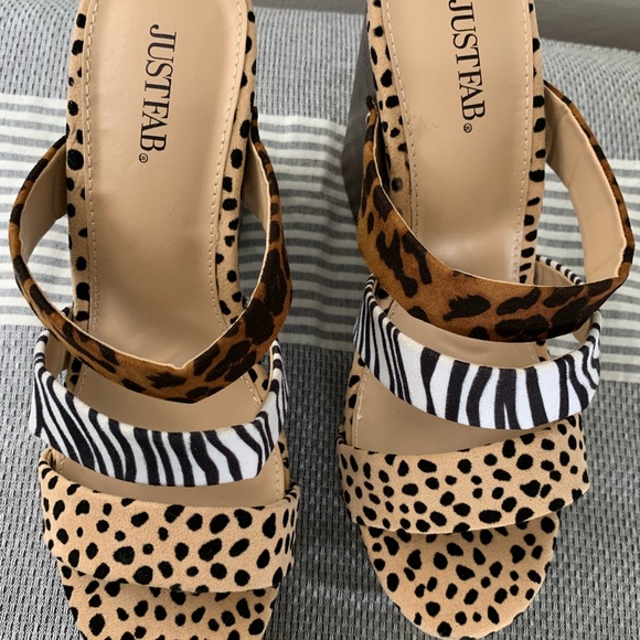 JUSTFAB multi animal print platform wedge sandals size women’s 7 1/2 - Picture 6 of 11